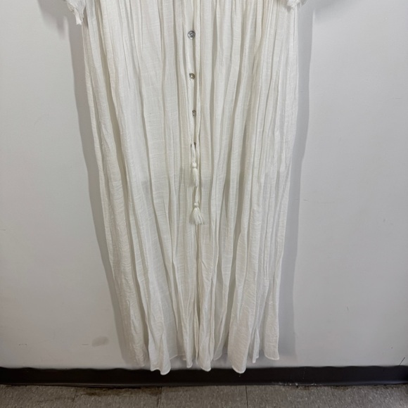 Aakaa White Boho Deep V-Neck Tassel Waist Beach Cover-Up Maxi Dress Size S - Picture 4 of 16